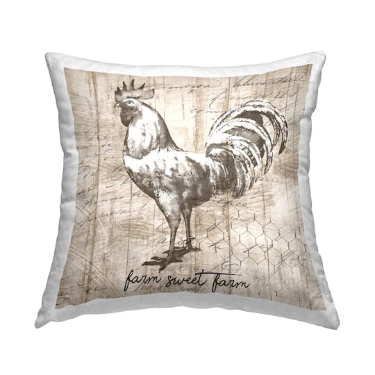 Stupell Industries Farm Sweet Farm Phrase Vintage Rooster and Text Throw Pillow 18" x 18"